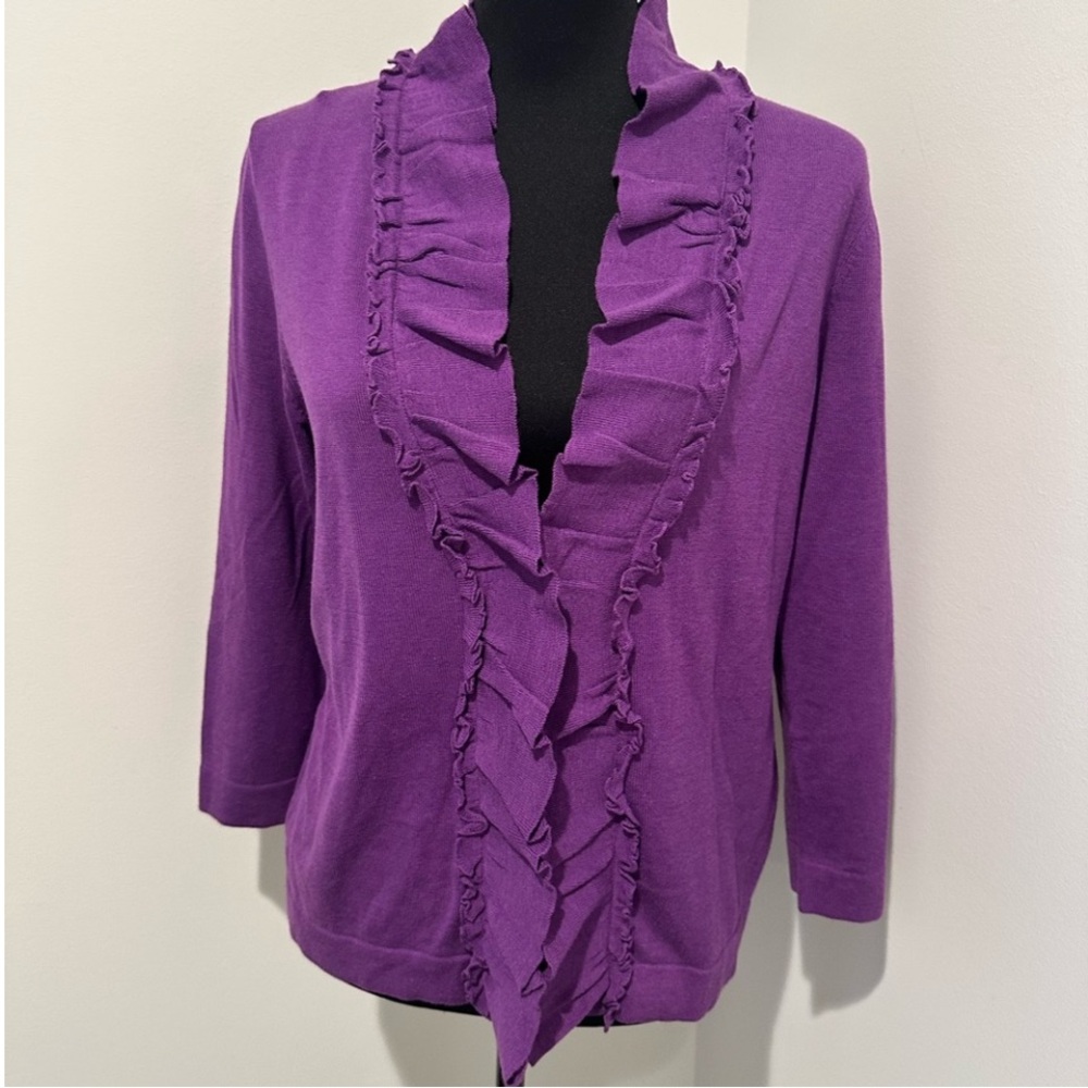 NWT Evan Picone Purple Ruffled Cardigan Sweater Sz Petite Large Orig$47